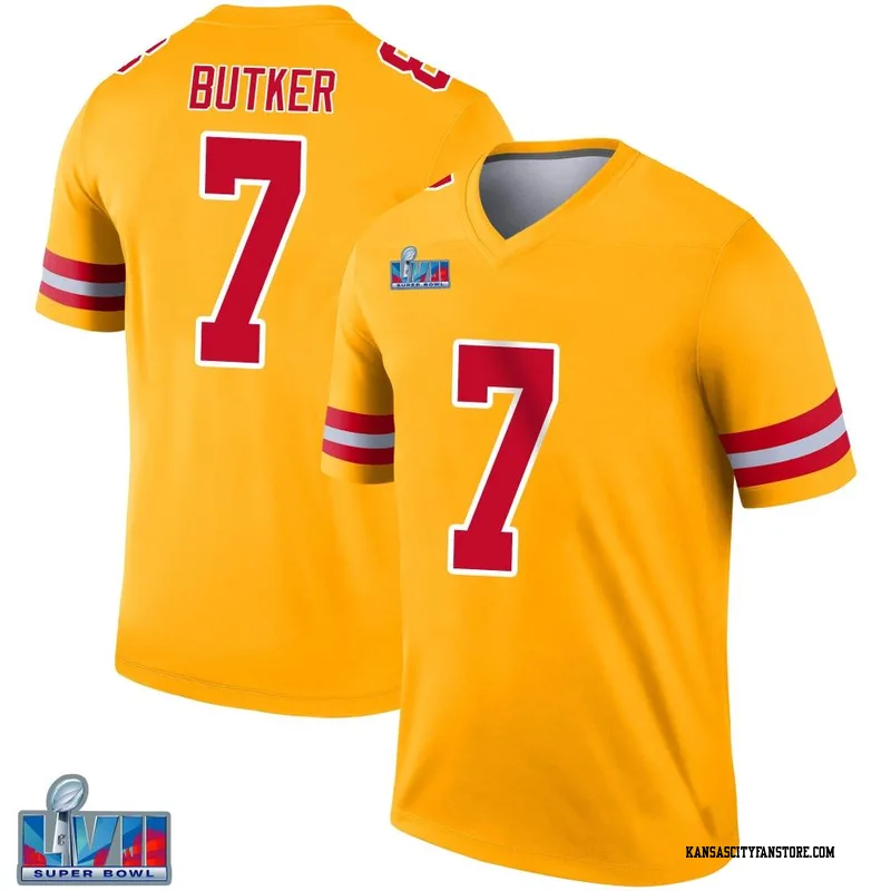 Limited Men's Harrison Butker Gold Jersey - #7 Football Kansas City Chiefs  100th Season Inverted Legend Size 40/M