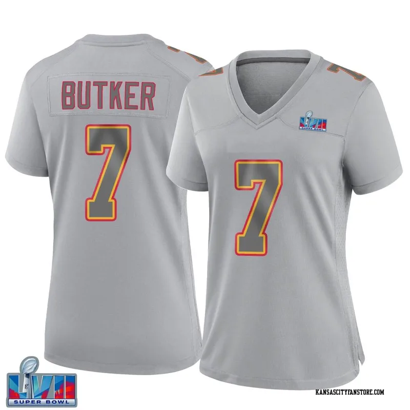 Harrison Butker 7 Kansas City Chiefs Super Bowl LVII Patch Atmosphere  Fashion Game Jersey - Gray - Bluefink