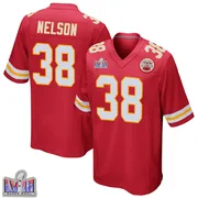 Red Youth Steven Nelson Kansas City Chiefs Game Team Color Super Bowl LVIII Patch Jersey