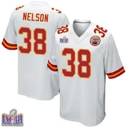 White Youth Steven Nelson Kansas City Chiefs Game Super Bowl LVIII Patch Jersey